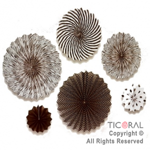 ADORNO GUIRNALDA ABANICO ROSETAS CARTULINA DISE�O NEGRO KIT X 6 UNIDADES